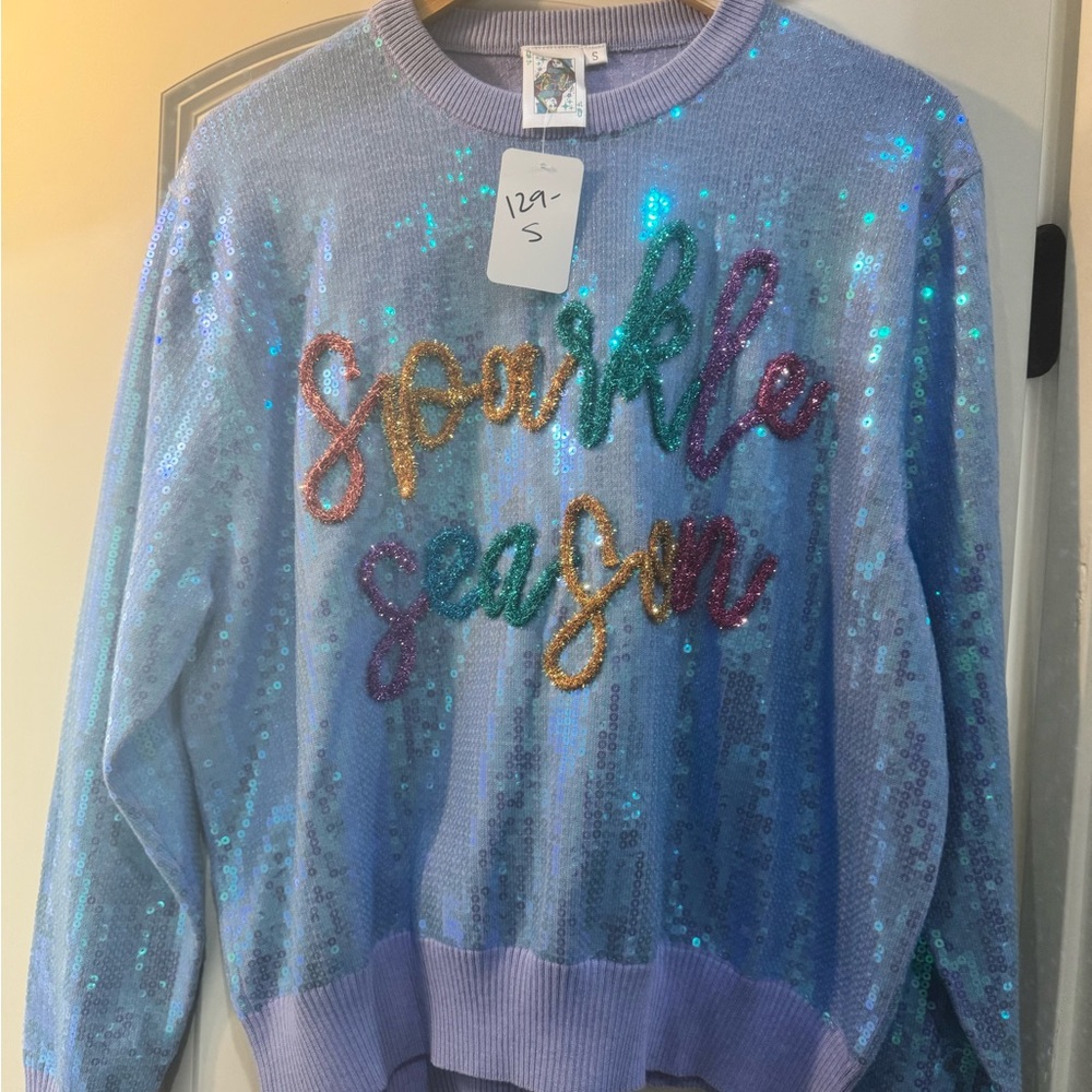 QUEEN OF SPARKLES Sequin Sweater - Blue and Multicolor